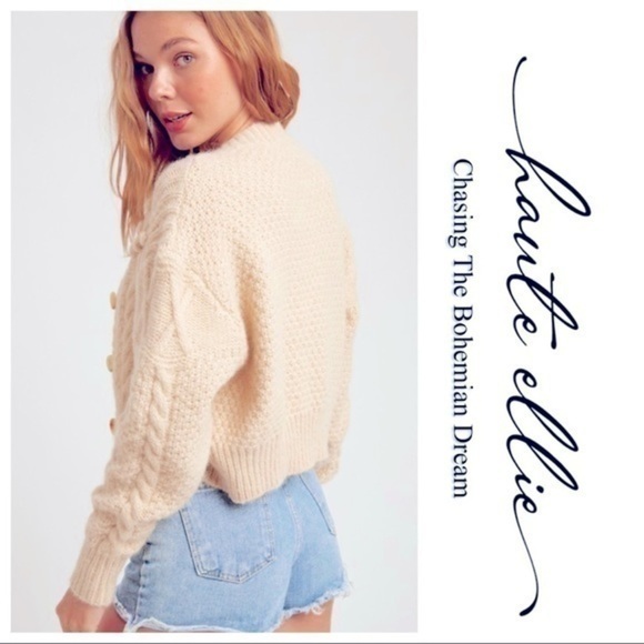 Cream’e Bubble/Cable Knit Detail Cardigan Sweater - Picture 5 of 8